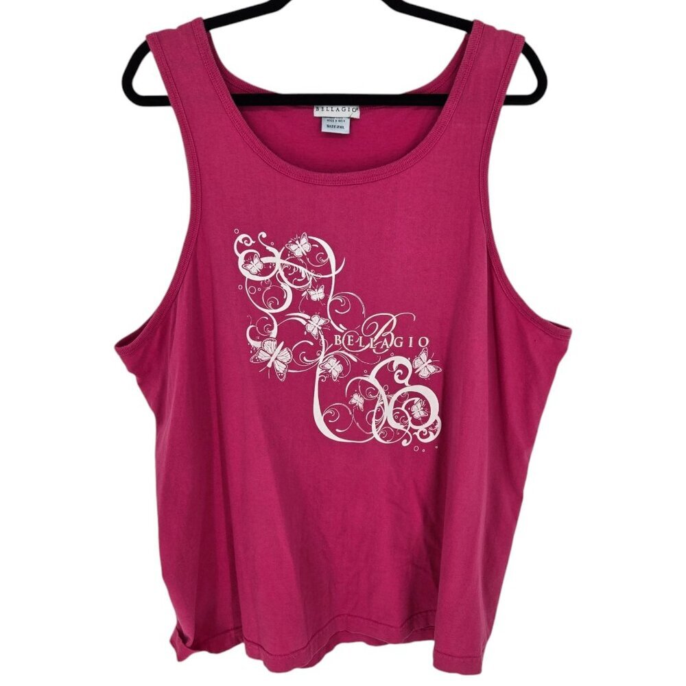 Bellagio womens 2xl Pink white butterfly scroll sleeveless tank top cotton